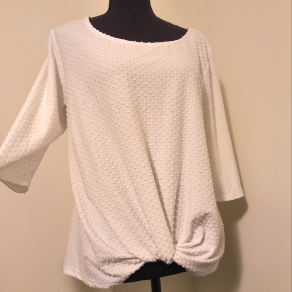 Anthropologie W5 Twist Front Ivory Swiss-Dot 3/4 Sleeve Knit Top Size XL - Picture 1 of 12